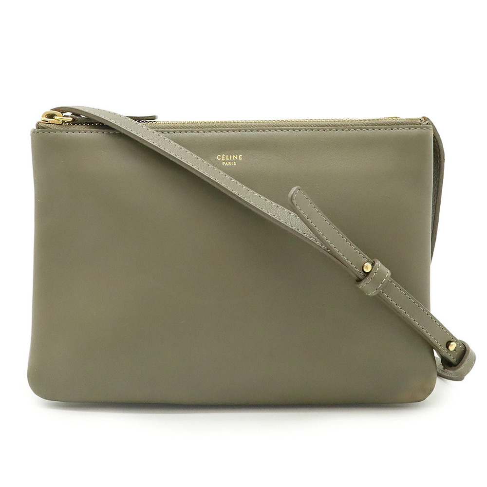 Celine Trio Crossbody Bag Leather Greige Gray